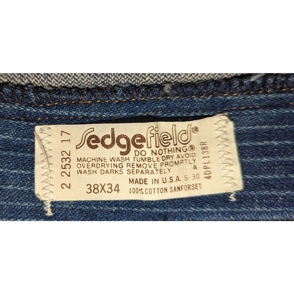 vtg 70s SEDGEFIELD DO NOTHING Pin Stripe USA MADE Blue Jean Denim men 38x31 #162 - Picture 1 of 15